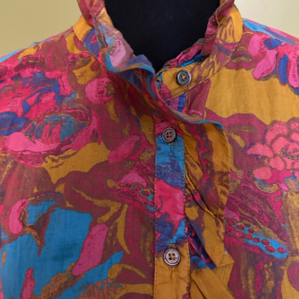 Sundance Multi Colored Button Down Ruffle Cotton … - image 2